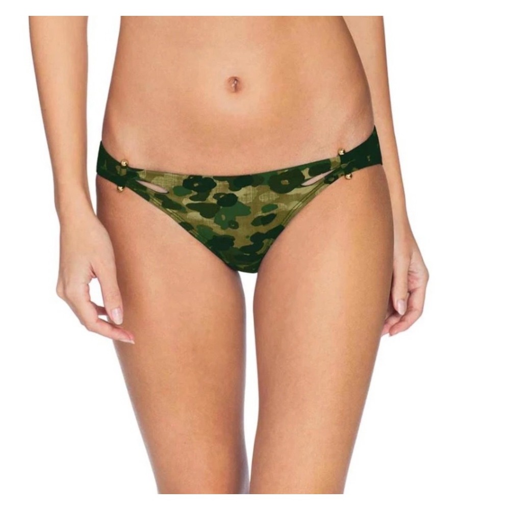 NWT Robin Piccone Eden Cutout Bikini Bottom Green Multi Camo 192862 Small